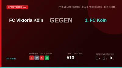 1. FC Köln will play a friendly against third-tier FC Viktoria Köln on October 3 as they prepare for the Bundesliga Rhine...